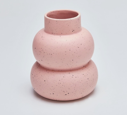 Pale Pink Speckled Bulbous Ceramic Vase