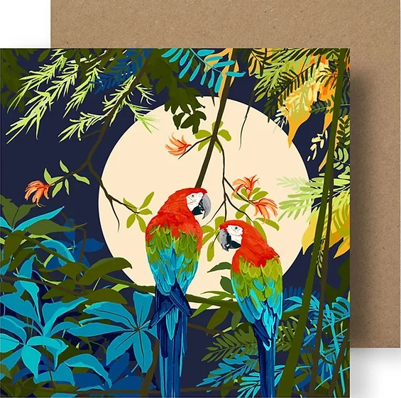 Parrots In The Moonlight Greetings Card