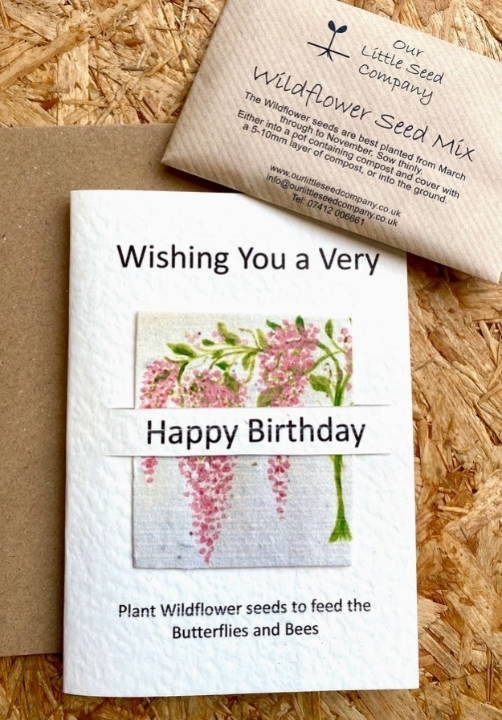 Seeded greetings card Birthday   Wisteria Flower