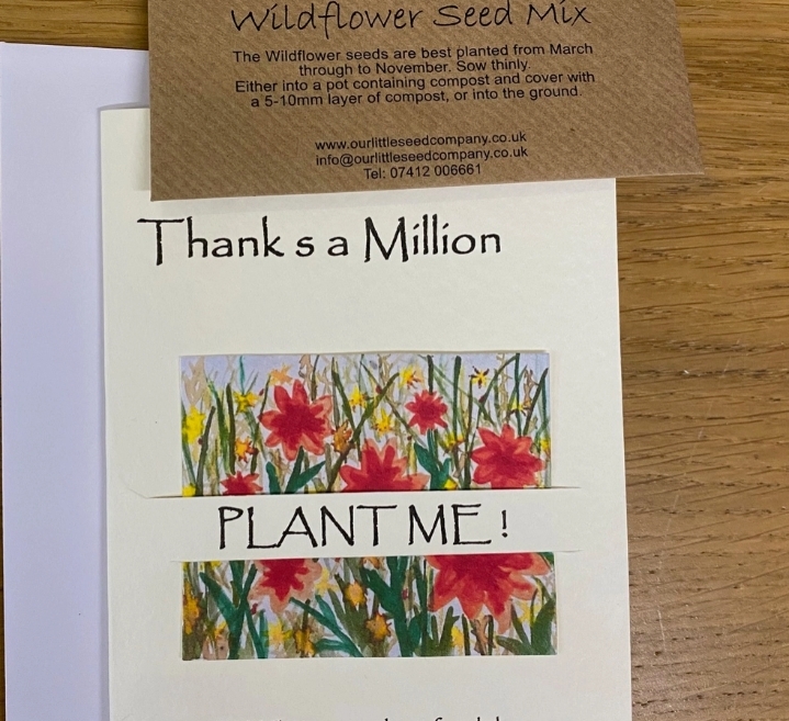 Seeded greetings card Thank You   Orange Flowers