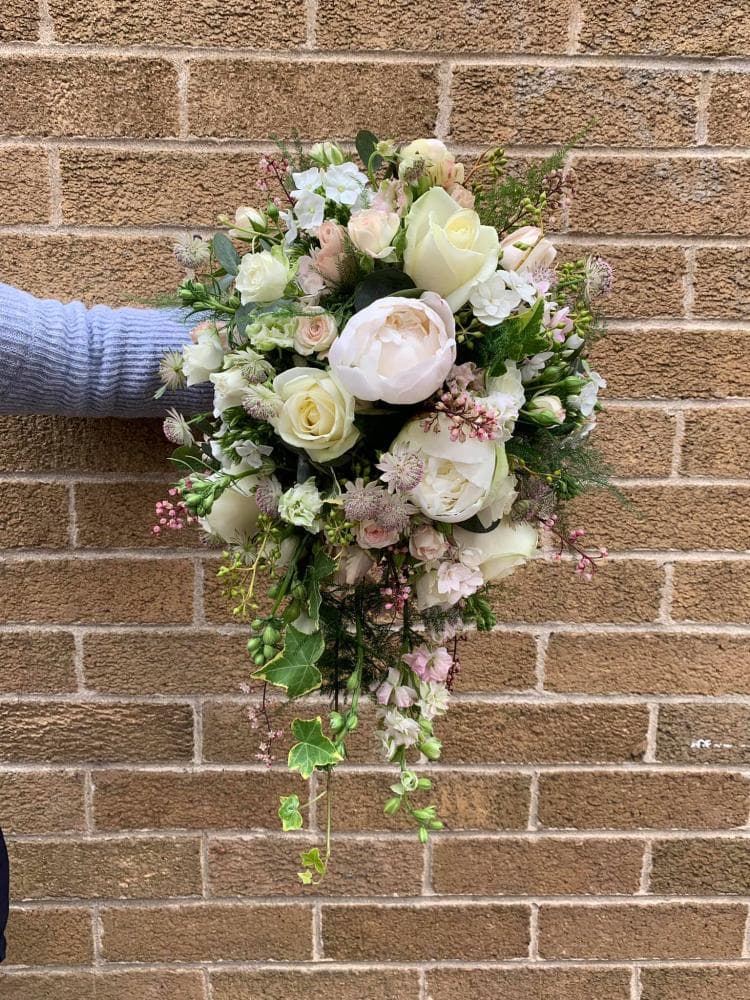 Cascading bridal bouquet by Edith Wilmot, Bristol wedding florist