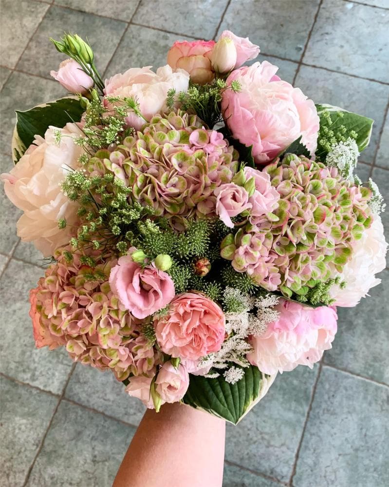 Pale pink hand-tied bouquet by Edith Wilmot, Bristol florist
