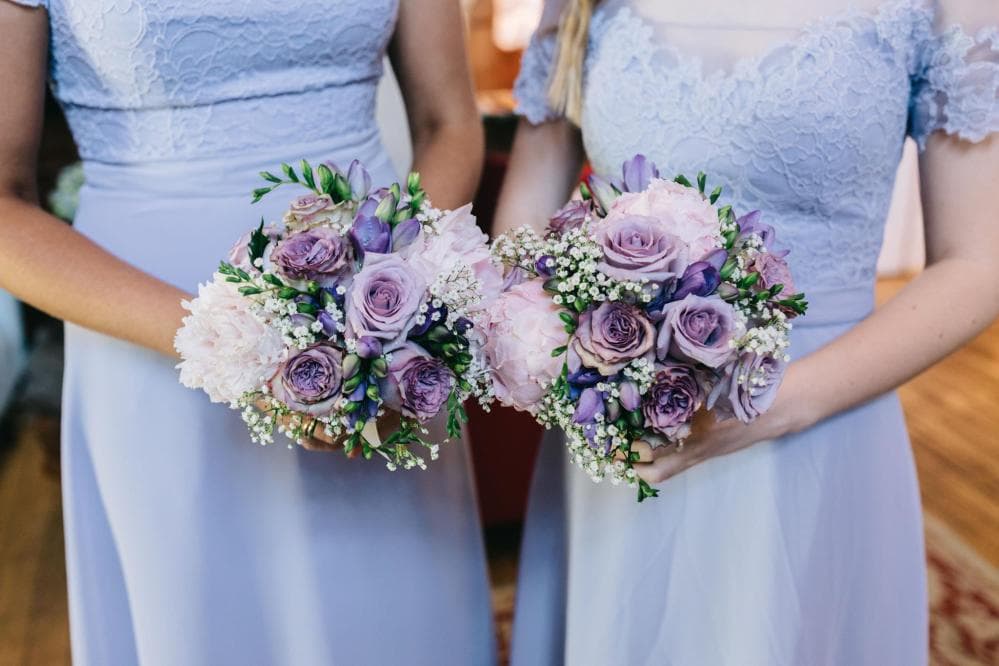Purple and white wedding flowers by Edith Wilmot, Bristol wedding florist