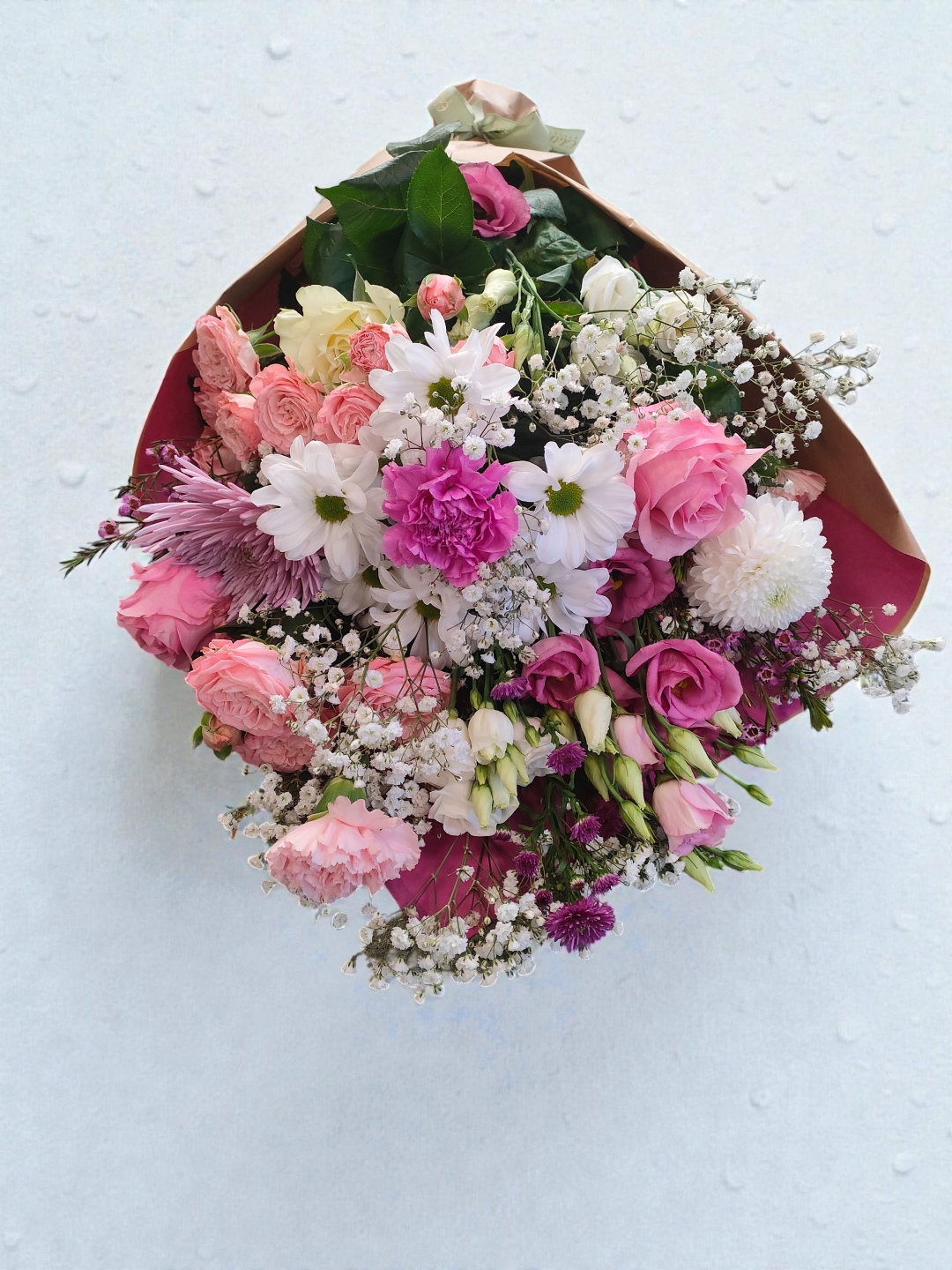 Country Charm – Pink & White Gift Wrapped Bouquet