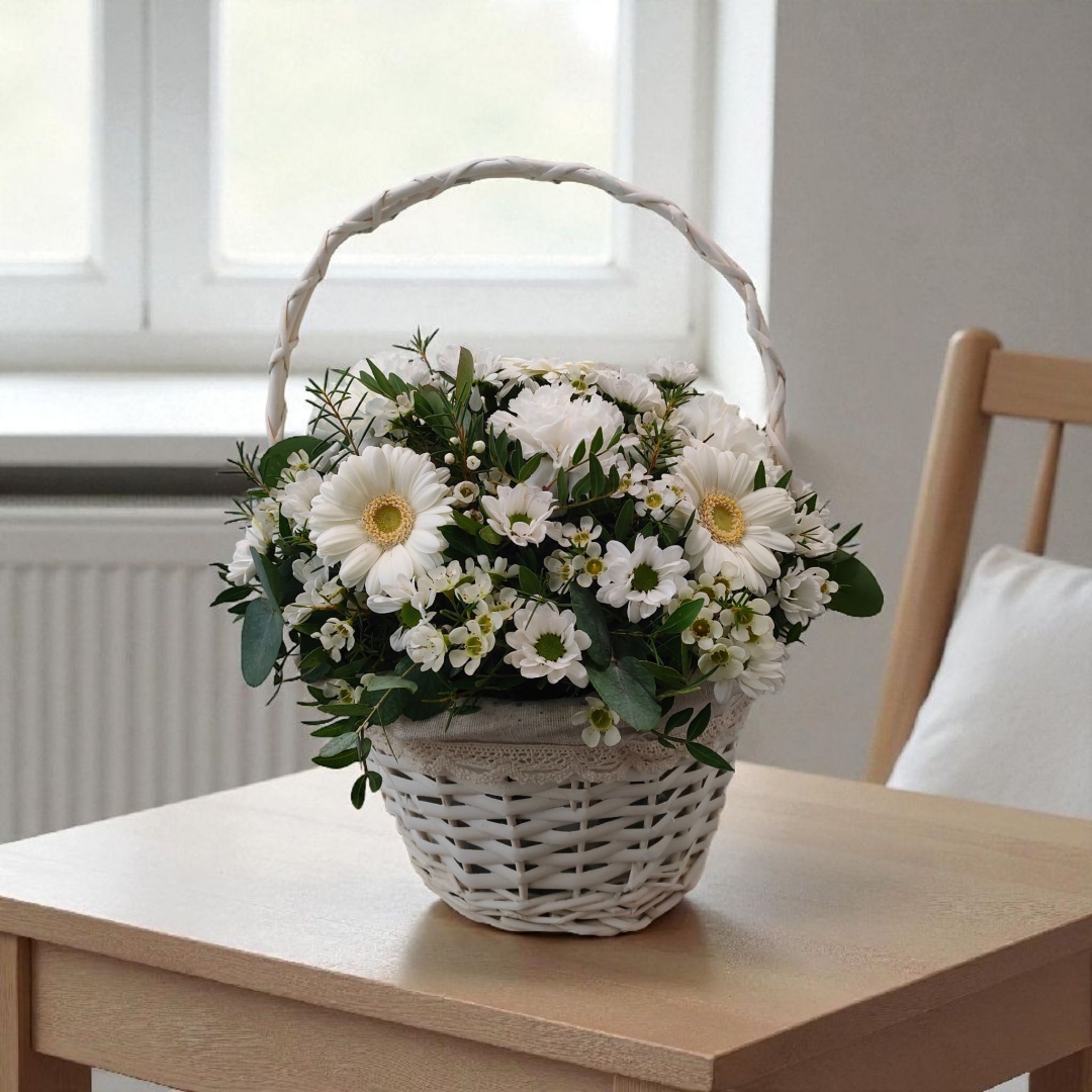 Serenity in White – Basket Arrangement