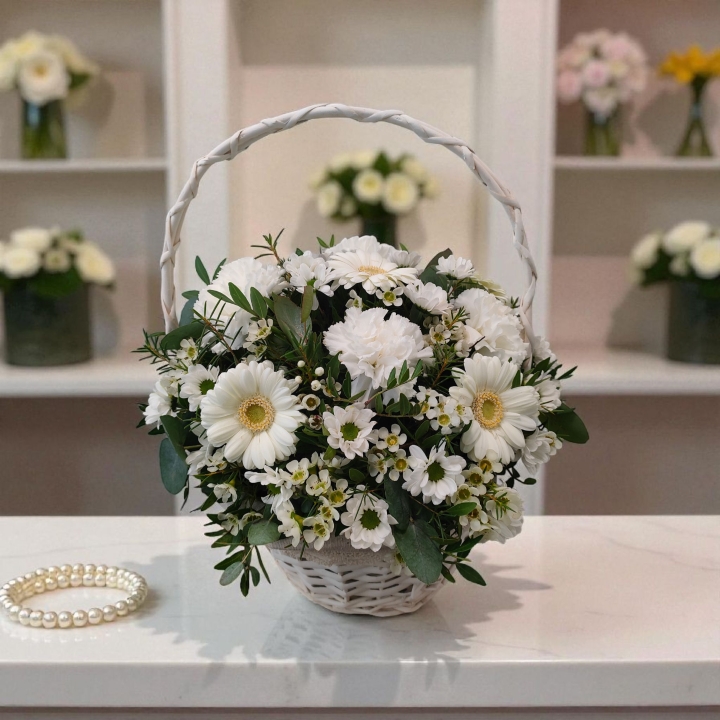Serenity in White – Basket Arrangement