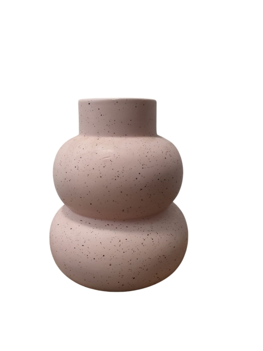 Pale Pink Speckled Bulbous Ceramic Vase