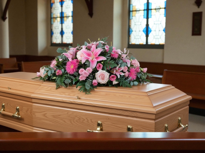 Blushing Tribute   Casket Spray