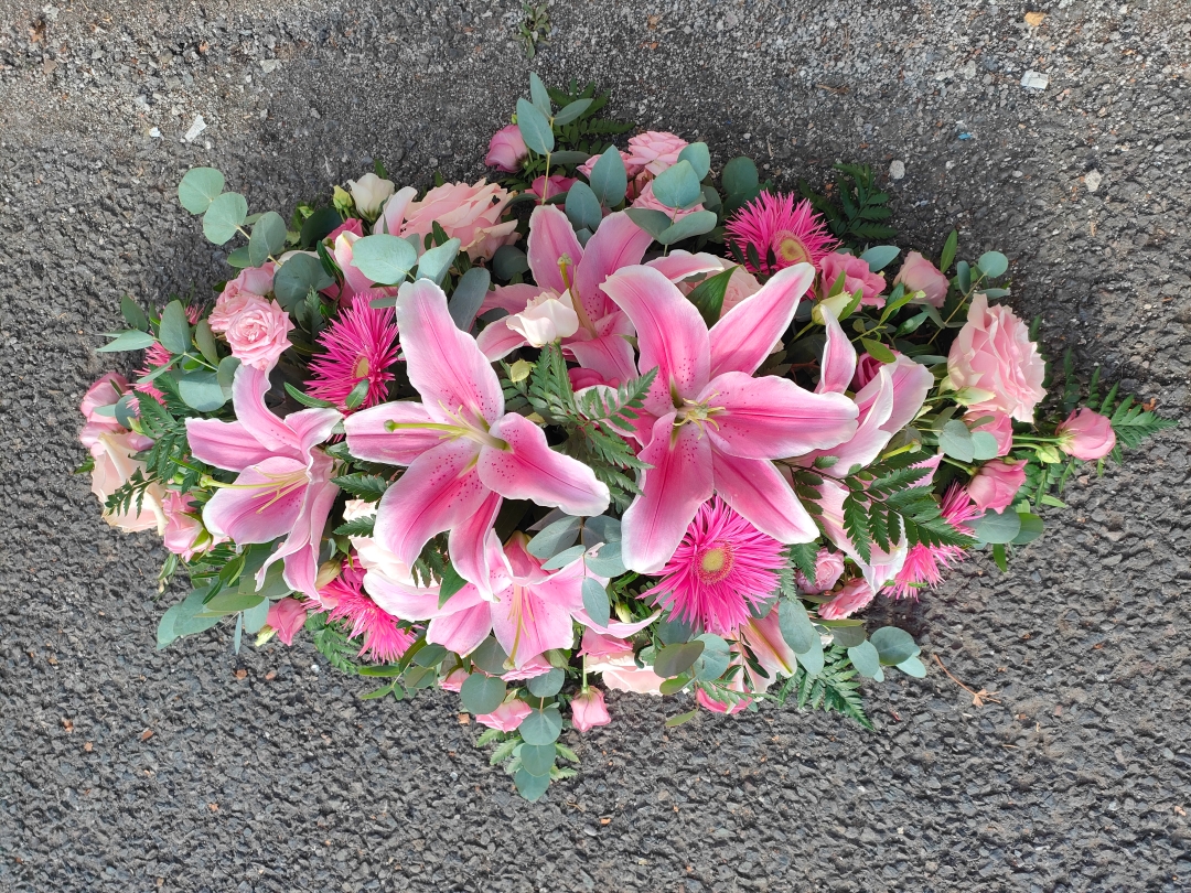 Blushing Tribute   Casket Spray