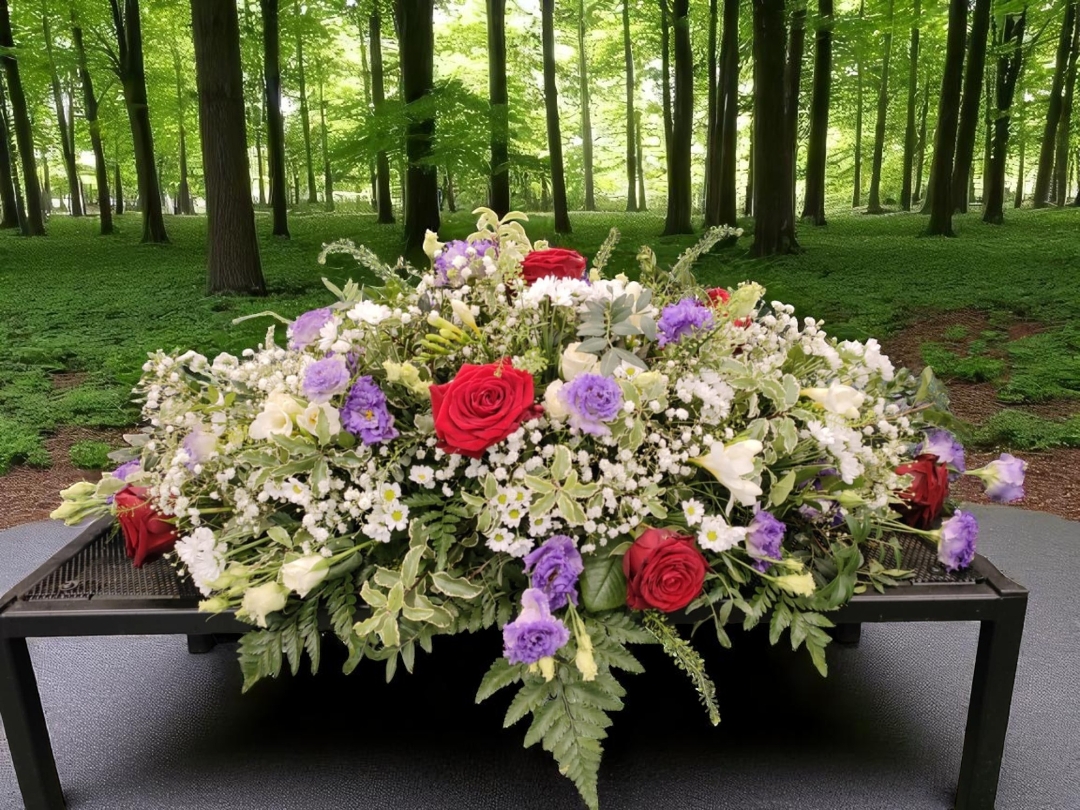 Red, white and blue coffin spray