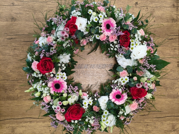 Tender Embrace   White and Pink Wreath