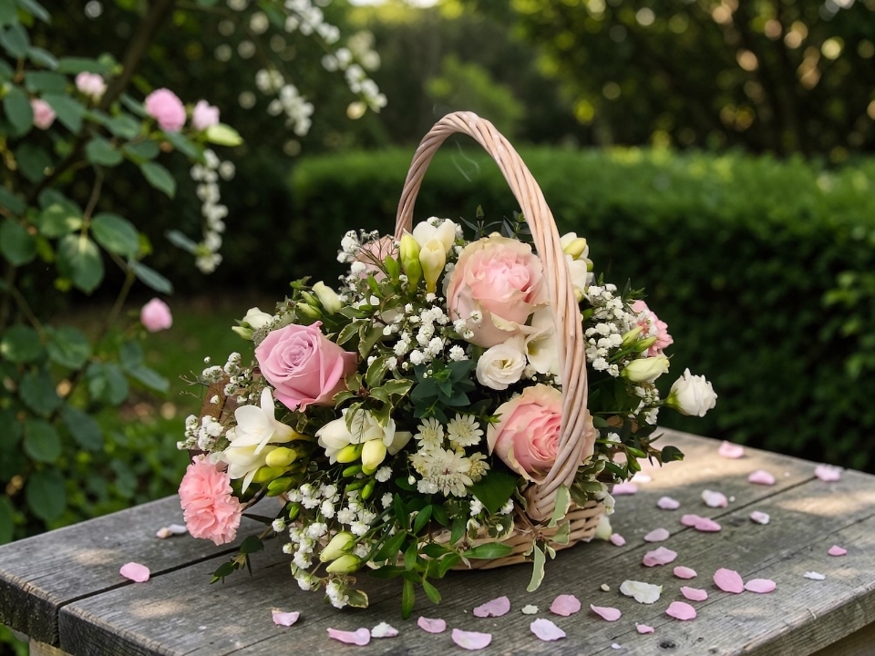 Blush Beauty – Soft Pink Basket Arrangement