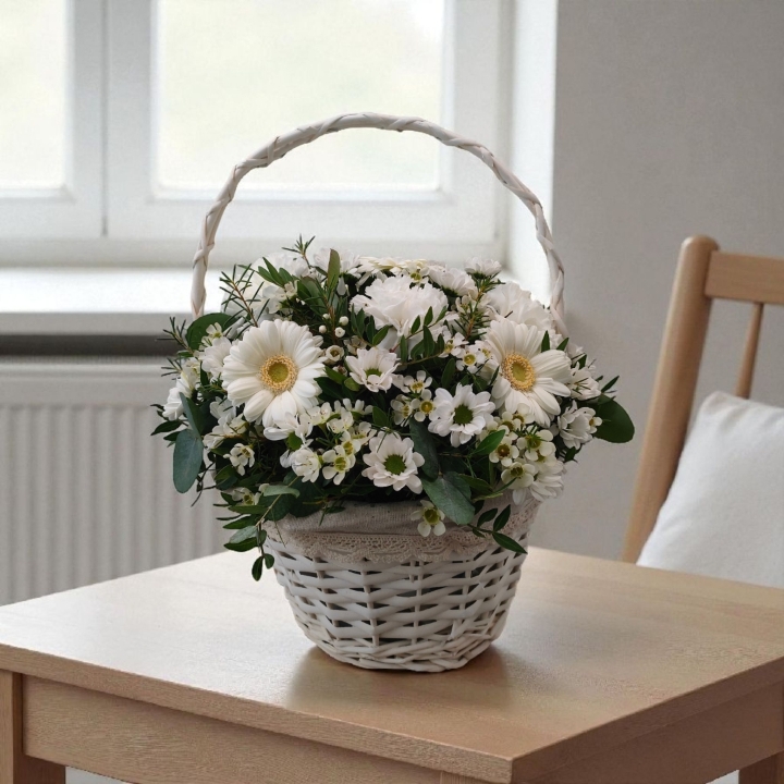 Serenity in White – Basket Arrangement
