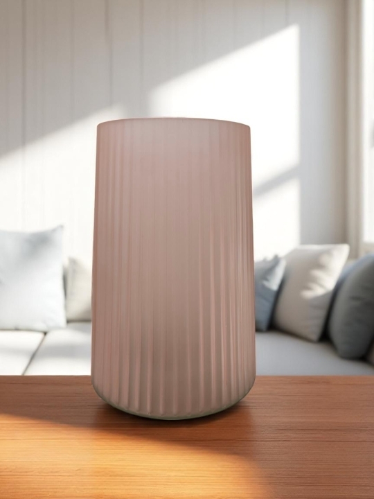 Ribbed pink frosted glass vase