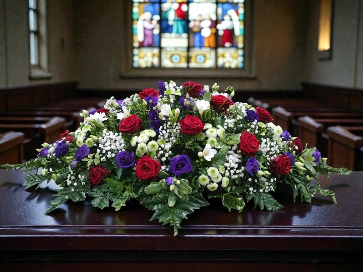 Red, white and blue coffin spray