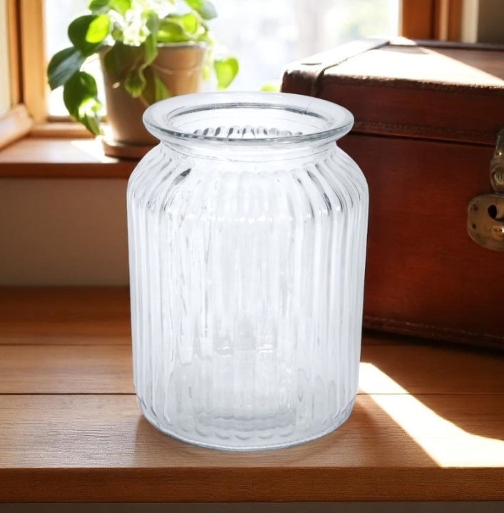 Ribbed glass vase