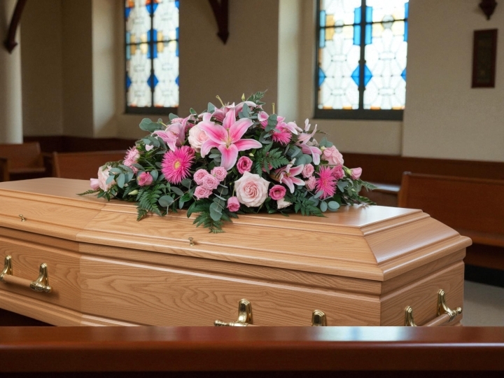 Blushing Tribute   Casket Spray
