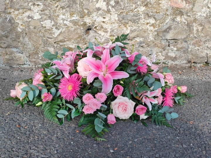 Blushing Tribute   Casket Spray