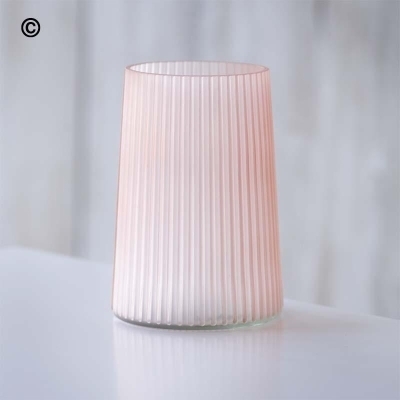 Ribbed pink frosted glass vase